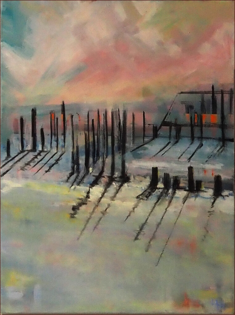 29 'At the Old Pier' by Louise Harrison, Oils, 45x60cm, Not Framed, $250