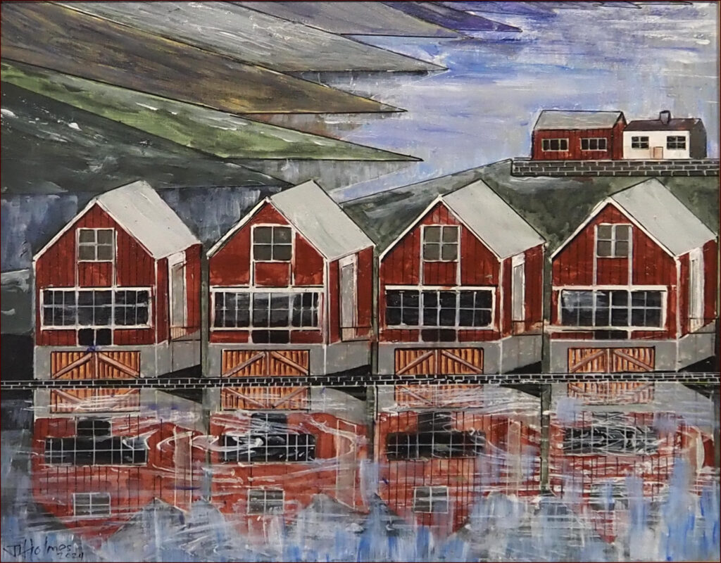 06 'Fjord' by John L Holmes, Acrylic, 50x40cm, Framed, $175