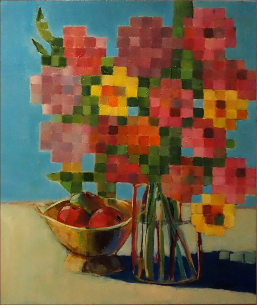 17 'Pixel Petals' by Sharyn Talbot, Oils, 50x60cm, Not Framed, $175
