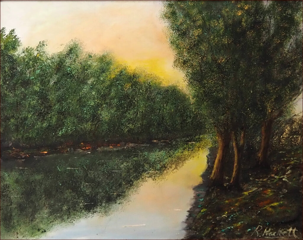 21 'Tri River' by Ray Hackett, Oils, 74x58cm, Framed, $400