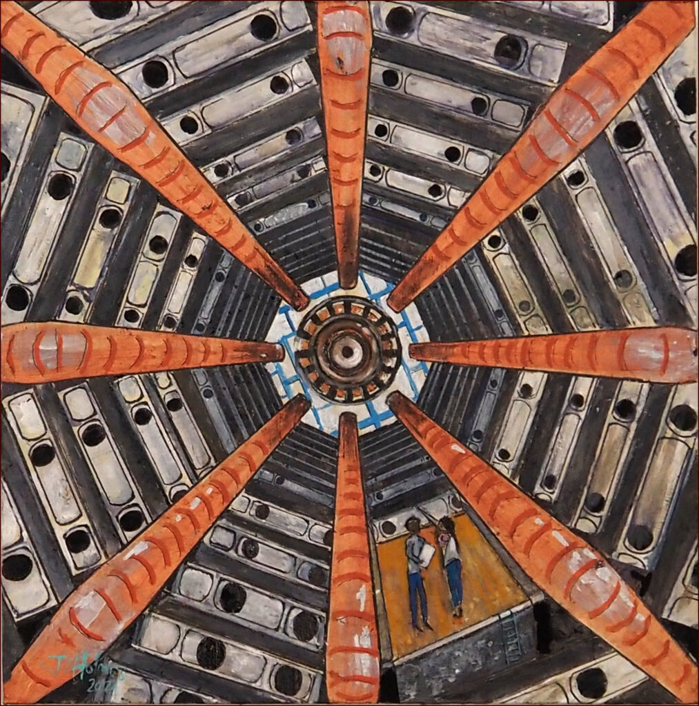 08 'Genesis - CERN Large Hadron Collider' by John L Holmes, Acrylic, 45x45cm, Not Framed, $135