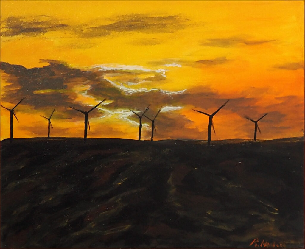 13 'Matkin Wind Farm' by Ray Hackett, Acrylic, 50x40cm, Not Framed, Donation