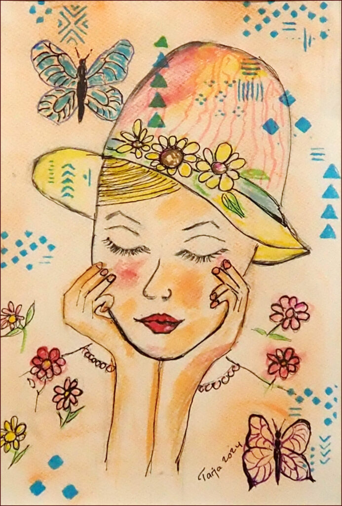 04 'Daydreams', Tarja Rantala, Watercolour, 21x29cm, Framed, $55