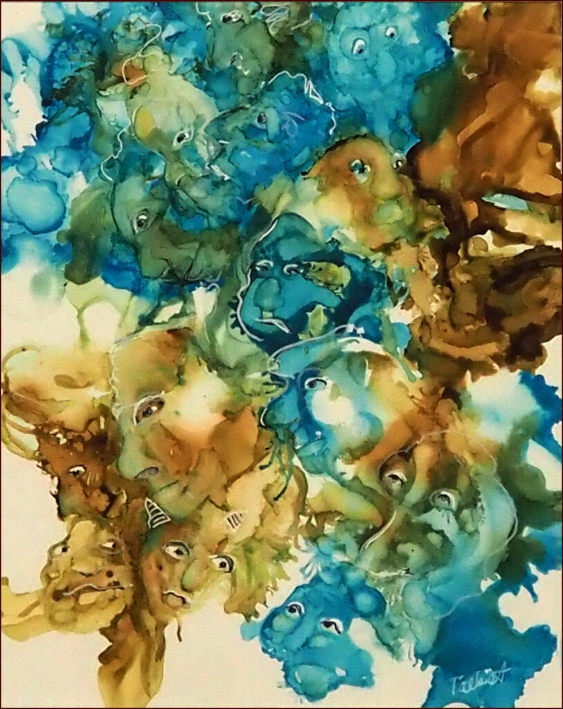 27 'Face Mix', Sharyn Talbot, Ink, 20x25cm, Framed, $50 (Pre-sold)