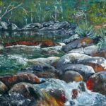 17 'Mothar Mountain Rock Pools' - John L Holmes, Acrylic, 105x65cm, Framed, $350
