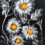 16 'Daisies' - Raija Jantti, Acrylic, 20x29cm, Framed, $60