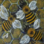 09 'Busy Bees' - Raija Jantti, Acrylic, 20x15cm, Framed, $80