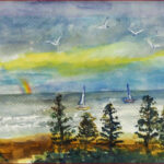 09 'Morning Rainbow' - Raija Jantti, Watercolour, 30x18cm, Framed, $60