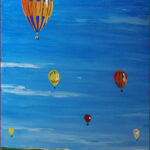 14 'Balloons over Moher' - John L Holmes, Acrylic, 30x60cm, Not Framed, $100