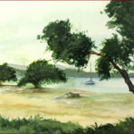 18 'Redland Bay Esplanade' - Jan Laing, Watercolour, 30x21cm, Framed, $60