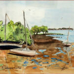 20 'Point Talburpin - Low Tide' - Danielle Bain, Watercolour, 30x21cm, Framed, $50