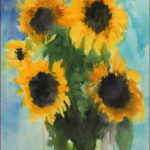 18 'Sunflowers' - Danielle Bain, Watercolour, 21x26cm, Framed, $45