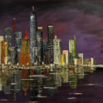 14 'City Lights' - Ray Hackett, Oils, 80x50cm, Framed, $300