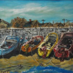 05 'Waiting for the Tide' - Ray Hackett, Oils, 57x47cm, Framed, $600