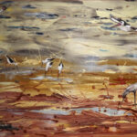 15 'Lake Eyre in Flood' - John L Holmes, Acrylic, 90x50cm, Framed, $250