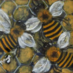 18 'Busy Bees' - Raija Jantti, Acrylic, 20x15cm, Framed, $60