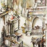 04 'Kitchen Chaos' - Sharyn Talbot, Ink & Watercolour, 25x35cm, Framed, $275