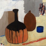 08 'Arrangement with Blue Pot 2' - Lynne Wright, Mixed Media, 50x50cm, Not Framed, $100