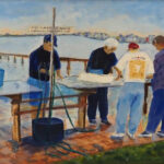 16 'The Cleaning of the Catch' - Sylvia Heterick, Oils, 50x40cm, Framed, Not For Sale