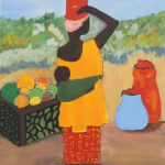 22 'Village Shopping' - Louise Harrison, Acrylic, 20x25cm, Not Framed, $50