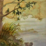 46 'Lakeside' - Jan Laing, Watercolour, 30x38cm, Framed, $95