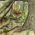 03 'Through the Trees' - Danielle Bain, Ink & Watercolour, 21x30cm, Framed, $80