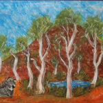 08 'Koalas at Waterhole' - Tarja Rantala, Acrylic, 40x33cm, Framed, $120