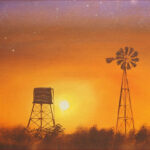 12 'Sunset on the Farm' - Ray Hackett, Oils, 40x37cm, Framed, $200