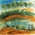 14 'Outback Waterhole' - Raija Jantti, Watercolour, 24x19cm, Framed, $80