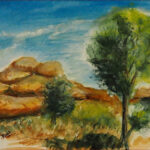 15 'Boulders' - Raija Jantti, Watercolour, 24x19cm, Framed, $80