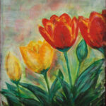 02 'Blooming Tulips' - Raija Jantti, Acrylic, Canvas, 40x50cm, Framed, $90