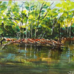 09 'Crystal Waters, Thornlands' - John L Holmes, Ink & Watercolour, Paper, 25x20cm, Framed, $125