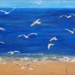 40 'Gulls' - Lynne Wright, Acrylic, Wood, 50x40cm, $150