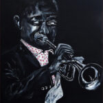 08 'Satchmo' - John L Holmes, Acrylic, Canvas Board, 30x42cm, Framed, $195