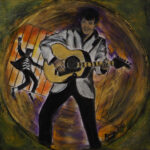 13 'Elvis looking back' - Raija Jantti, Mixed Media, Canvas, 30x30cm, Framed, $90