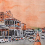 09 'Dust Storm over Broken Hill' - John L Holmes, Watercolour & Ink, Paper, 30x21cm, Framed, $125