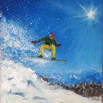 14 'Snow Boarder' - Raija Jantti, Acrylic, 40x50cm, Not Framed, $120