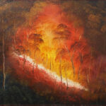 18 'Heatwave Fires' - Ray Hackett, Oils, Board, 55x40cm, Framed, $250