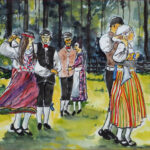 22 'Estonian Folk Dance' - John L Holmes, Watercolour & Ink, Paper, 30x21cm, Framed, $125